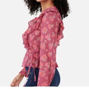 Free People Boho Pink and Red Floral Wrap Top